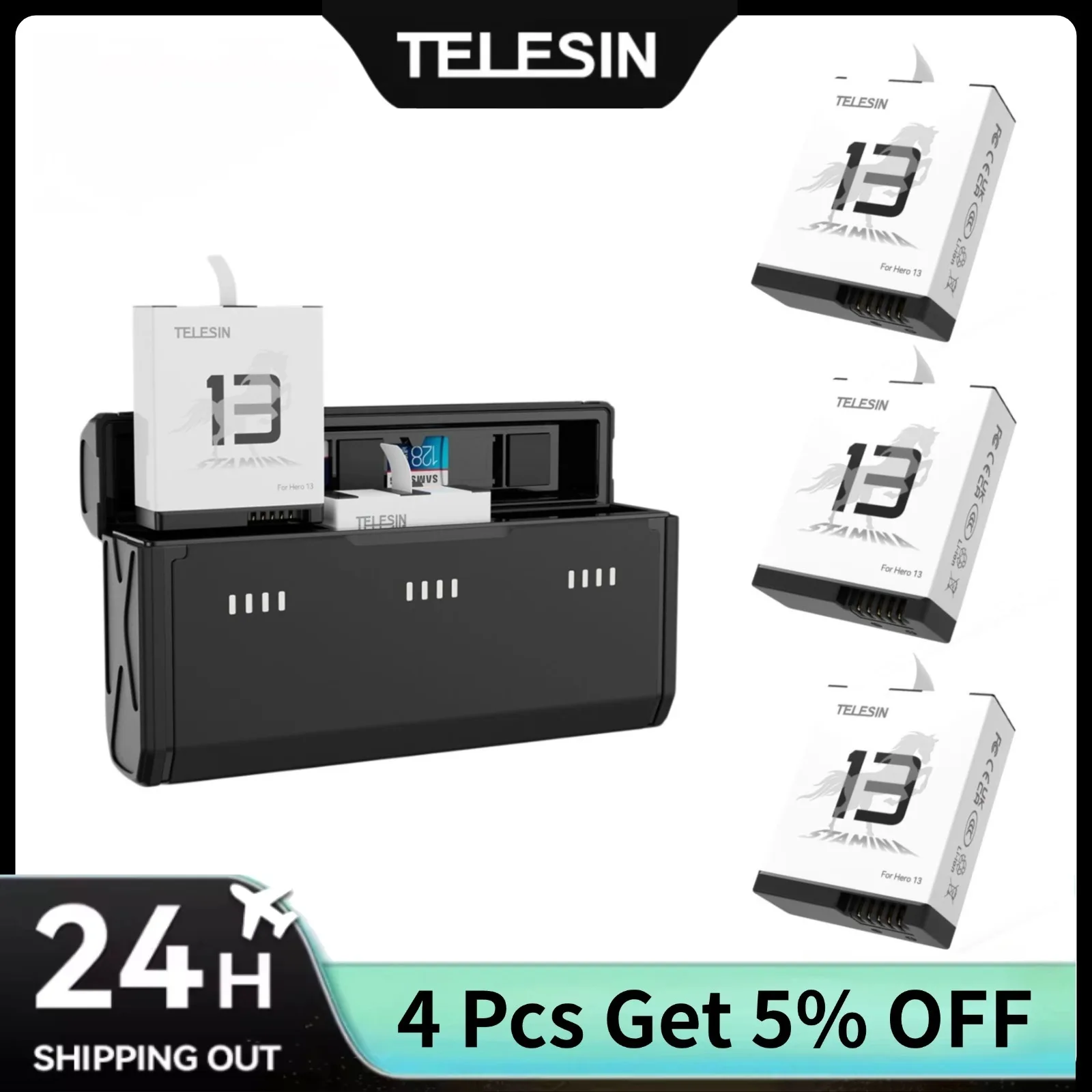 Gopro Action Camera Hero 13 Black - TELESIN Kotak Pengisian Daya Portabel dan