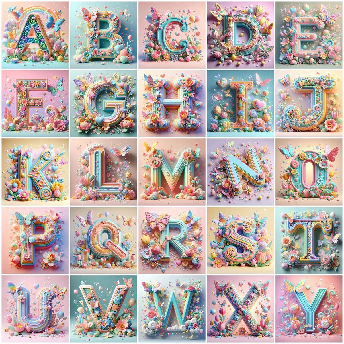 Photography Font - Huacan lukisan berlian kupu-kupu hewan alfabet